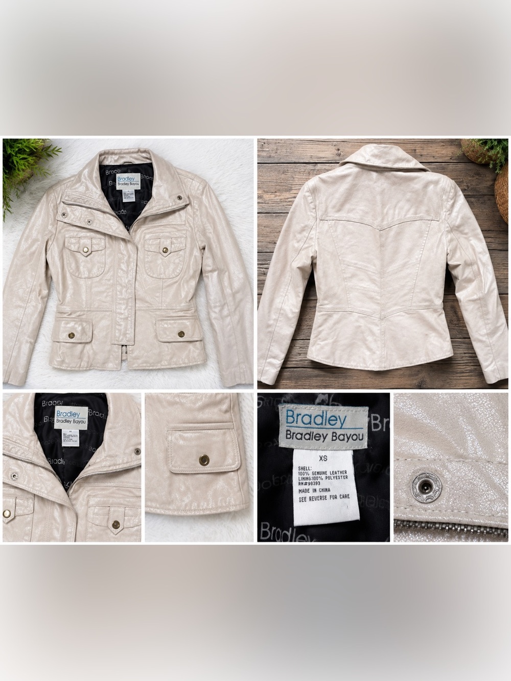 Bradley Bayou XS Genuine Leather Metallic Cream Moto Jacket